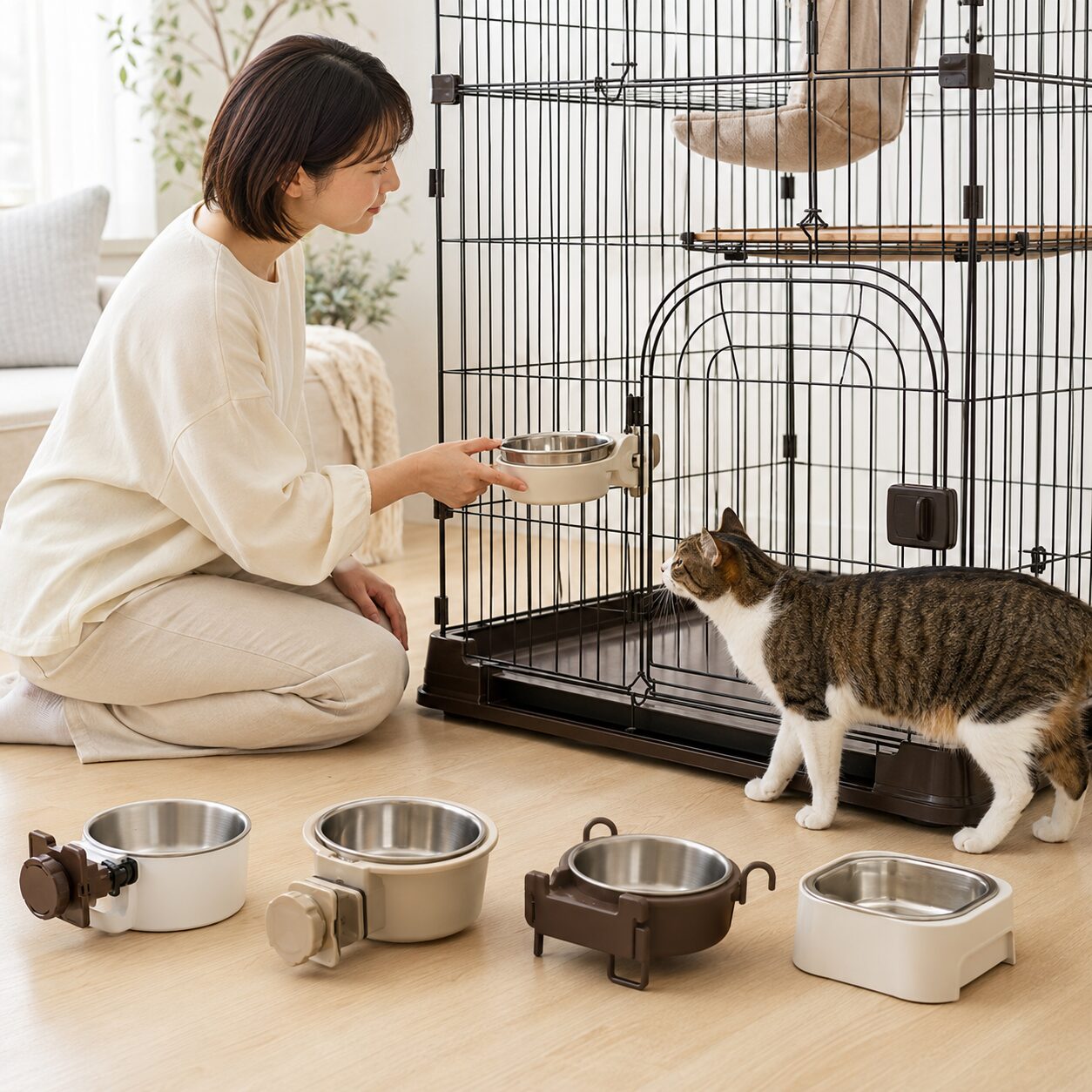 猫用ケージ固定食器・ハンガーボウルの選び方｜取付方式・高さ・容量・素材・洗いやすさを確認するケージ用食器入門
