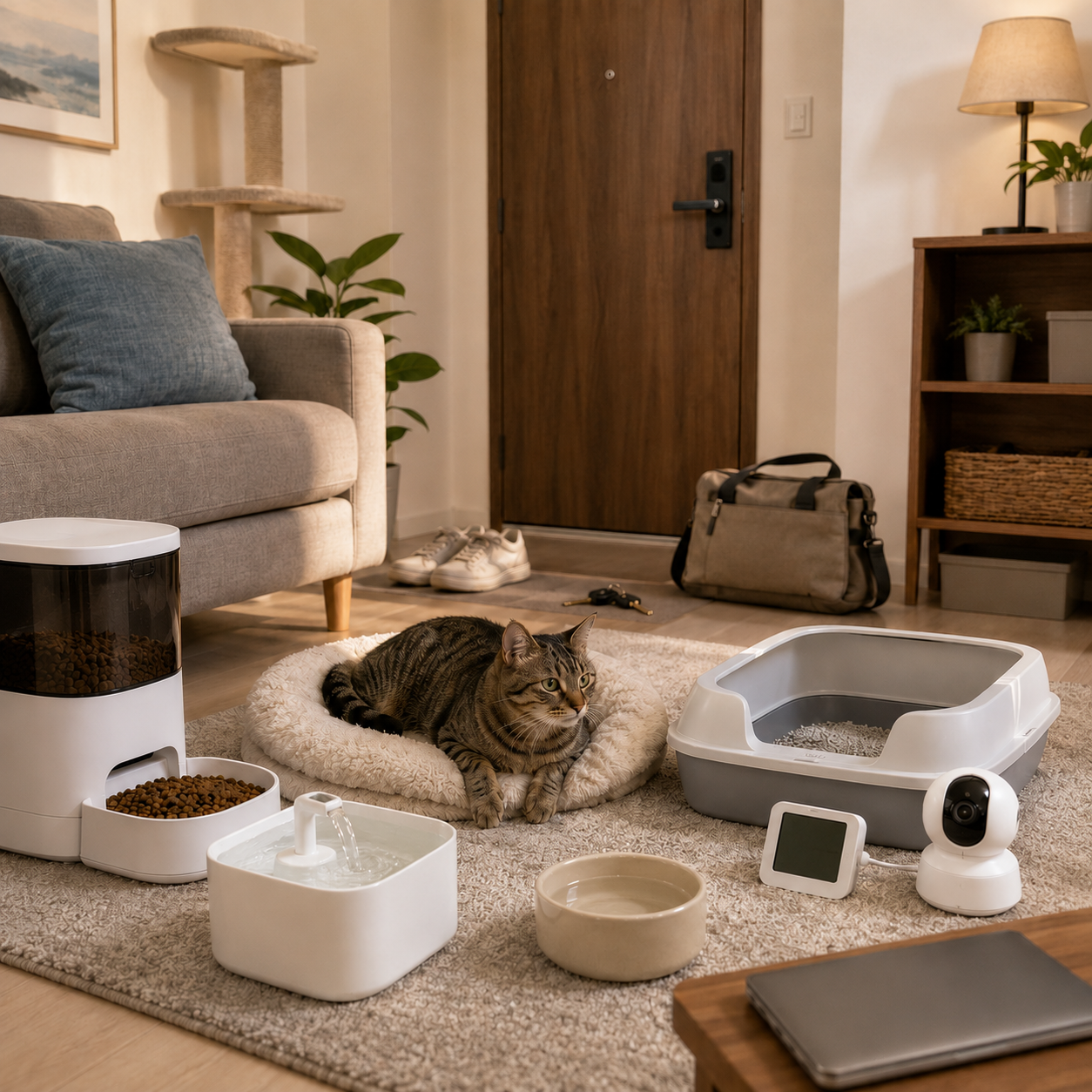 一人暮らしで猫を飼う人向け留守番・見守り用品の選び方｜自動給餌・給水・カメラ・室温・トイレ・安全対策ガイド