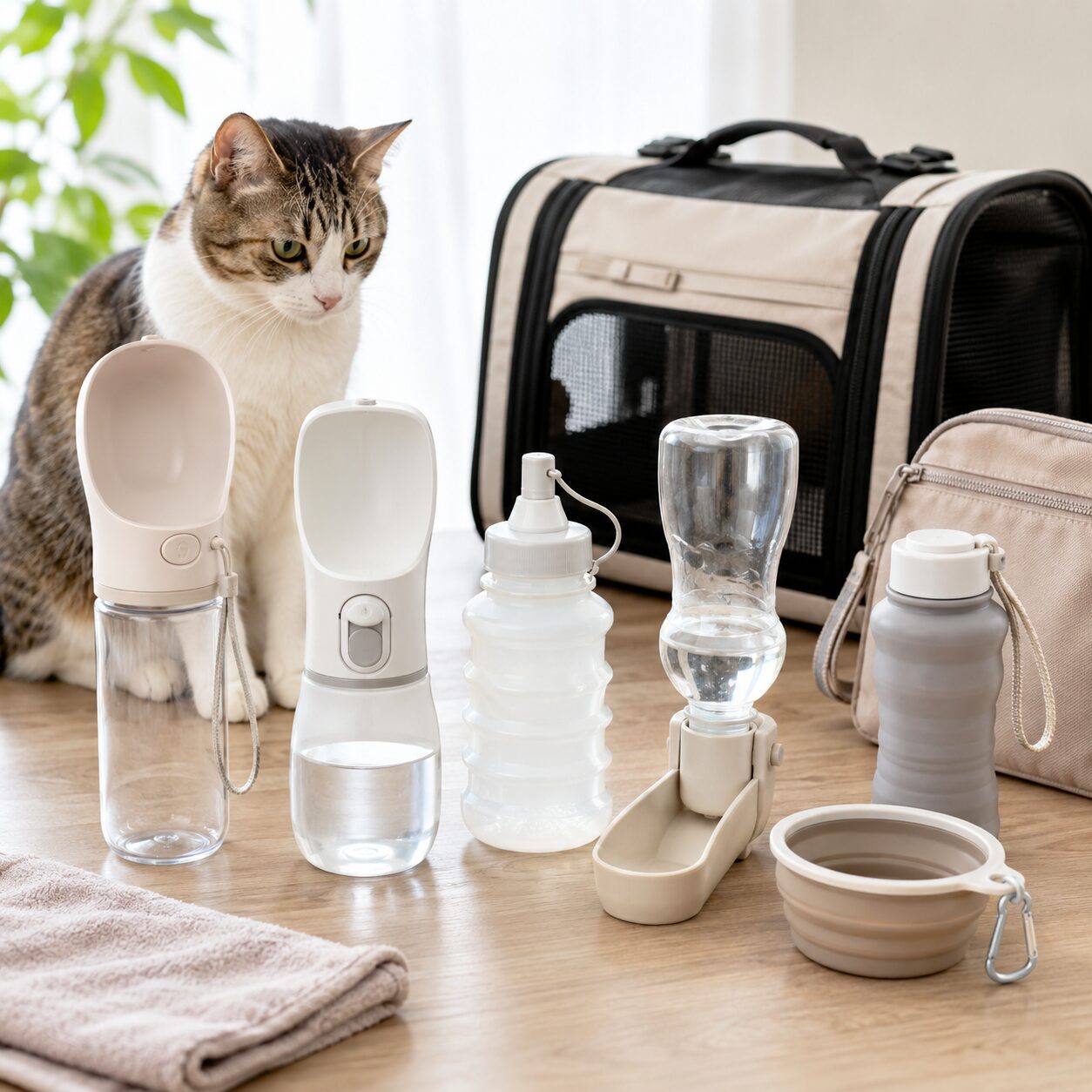 猫用携帯給水ボトル・ポータブル水飲み器の選び方｜容量・飲み口・漏れにくさ・洗いやすさを確認する旅行用品入門