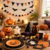ハロウィンのお菓子とラッピング用品を並べたイメージ