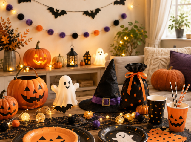 ハロウィン飾りで彩った部屋