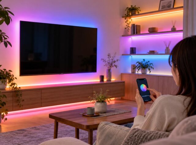 スマートLEDテープで間接照明を楽しむリビング