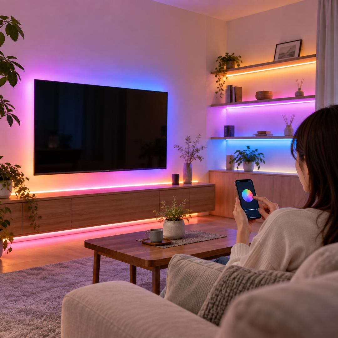 スマートLEDテープで間接照明を楽しむリビング