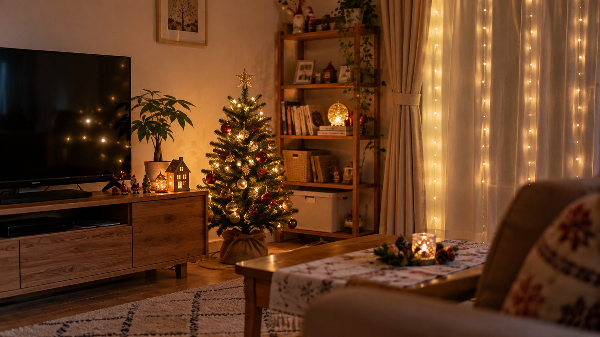 日本の一般家庭の室内を控えめに彩るクリスマス電飾